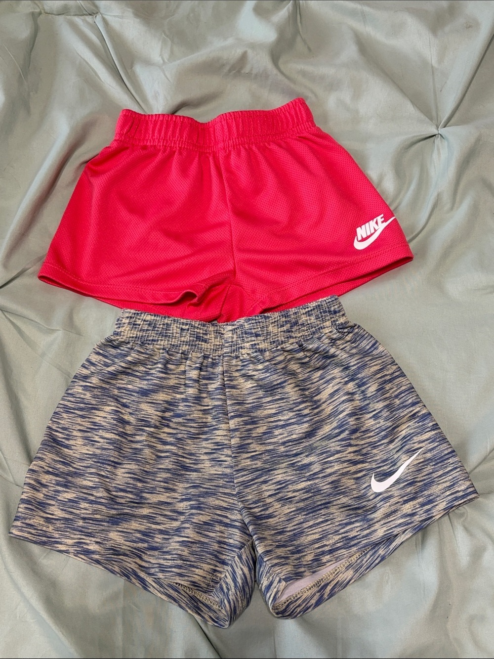Nike Lot of 2 Girls Athletic Shorts Pink & Heathered Blue & Yellow Sz 18 Mo & 2T